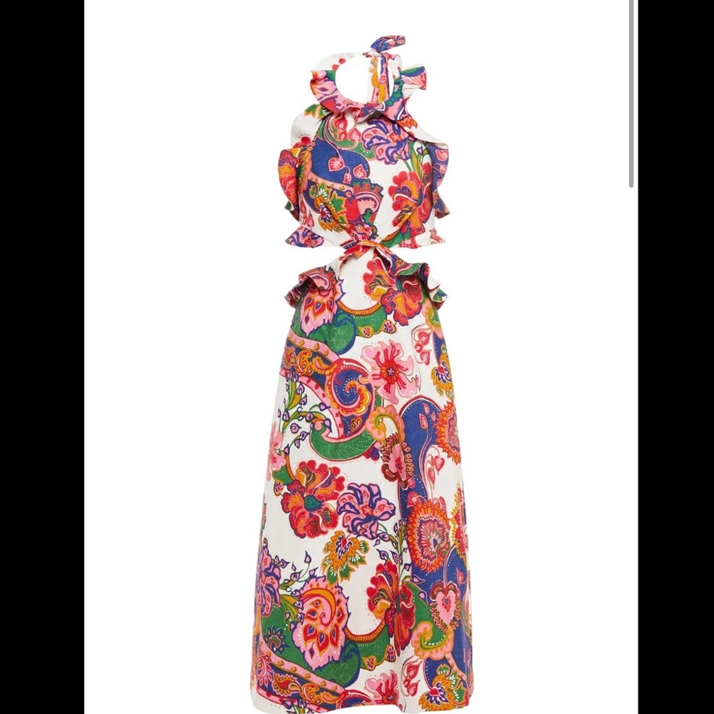 Zimmermann Lovestruck cutout printed linen halterneck midi dress (size medium/2)